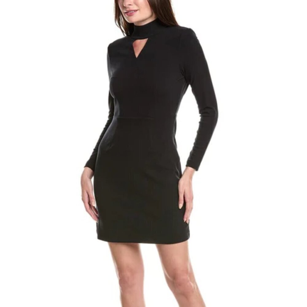 CAbi Harper long sleeve knit dress stretch mockneck keyhole shift new Large